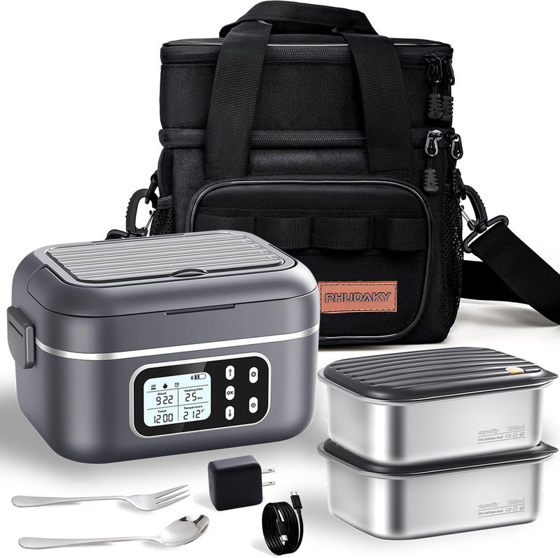 Rhudaky 2 x 6.3-Cup Cordless Electric Heated Lunch Box, 100W Rechargeable Portable Food Warmer for Adults Work Travel Car - Battery-Powered & Self-Heating - Image 1